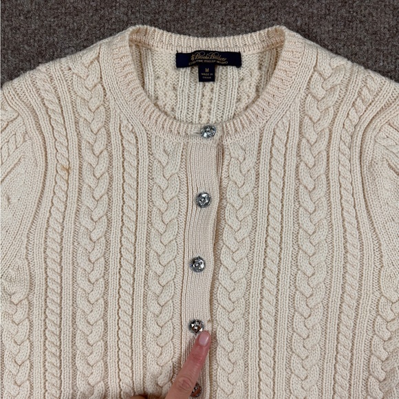Brooks Brothers Cream Wool Blend Cableknit Cardigan Button Up Sweater Women’s M - Picture 5 of 15